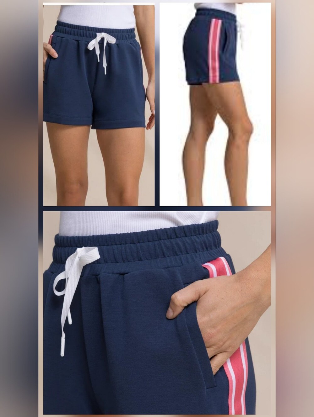 Southern Tide Navy Athletic Shorts with White Drawstring and Pink Side Stripe M